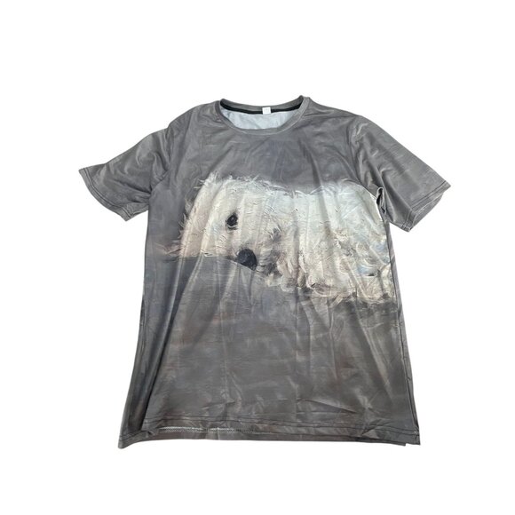 White Dog Graphic T-Shirt Large Gray Short Sleeve Casual Tee Unisex Streetwear - Picture 1 of 6